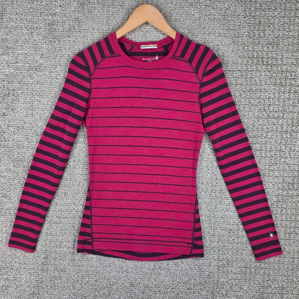 Smartwool Long Sleeve Striped Crew - Magenta and Black